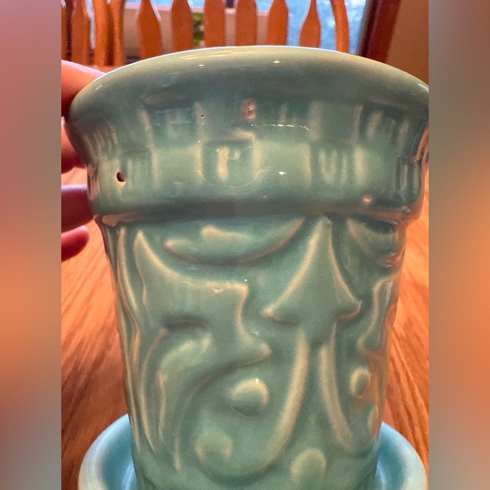Vintage Turquoise Ceramic Planter with Saucer Botttom - Picture 4 of 9
